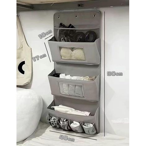 Organisateur suspendu 3 couches, 40 x 90 cm - Organisateur mural avec 3 crochets incl. pour armoire et porte arrière, gris