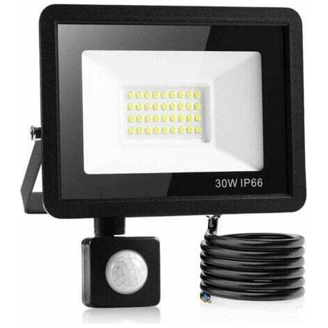 30W Led Outdoor Floodlight Sensor, Ip66 Waterproof Outdoor Light Sensor, Cool White Light, Widely Used In Garages, Gardens, Front Gardens, Etc. [Energy Class A+] (1/5)
