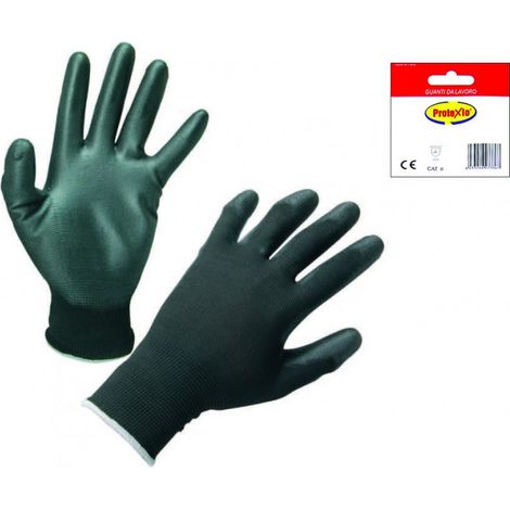 Guanti da lavoro in polyestere con palmo ricoperto in poliuretano nero - tg.xl misura 10