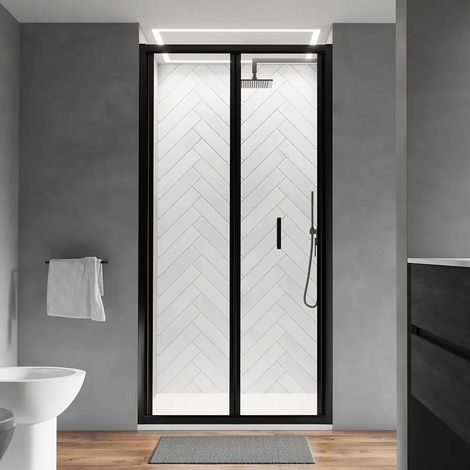 Parama – Porte de douche pour niche 70 cm – Ouverture pliante – Profilés aluminium noir mat – Verre trempé 6mm – Ajustable 67-71cm – Hauteur 190cm (1/4)