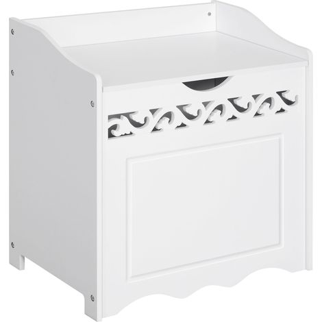 Mobiletto Bagno Portabiancheria in Legno 55x34x58 cm Floreale Bianco (1/5)