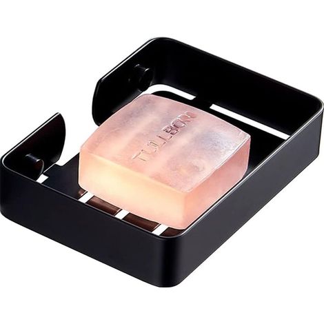 Porte-savon carré en acier inoxydable perçage avec égouttoir pour salle de bain ou cuisine (noir) (1/5)