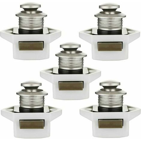 Kaelt - 20 mm Bouton poussoir Verrou armoire Loquet sans clé 5pcs, Bouton de porte placard Serrure de meuble Fermoir pour RV caravane tiroir camping-car (blanc) (1/5)