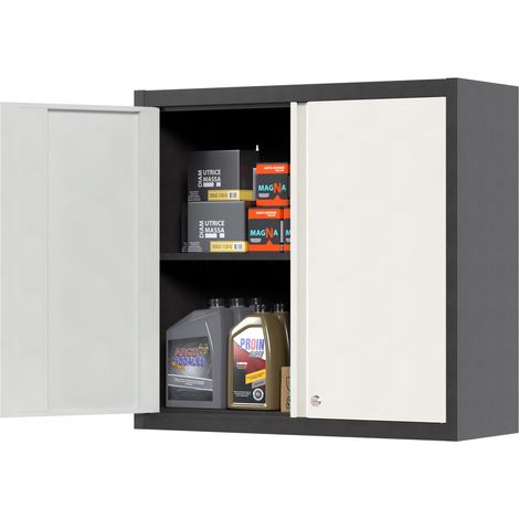 Armoire en métal de 66 cm de haut, armoire à outils verrouillable avec une étagère, adaptée pour le garage, l'atelier ou la cuisine, à monter soi-même, couleur argent/gris (1/5)