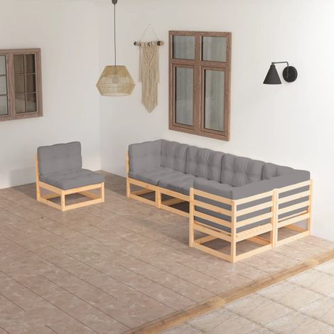6-tlg. Garten-Lounge-Set mit Kissen Kiefer Massivholz (1/5)