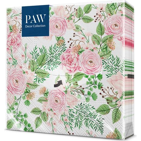 Serviette Papier 3 Plis (33 x 33 cm) Lot de 20 Parfait pour les Anniversaires, les Partys, les Mariages, la Kommunion et les Célébrations Décoration de Table - Fleurs de Cynorrhodon (1/5)
