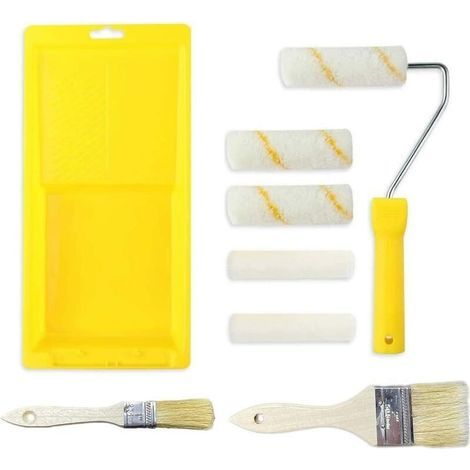 Kit de Rouleau Peinture Anti Goutte 8 Pièces Avec Plateau, Mini Rouleau, Pinceaux, pour Travaux, Bricolage, Rénovation, Décoration (1/5)