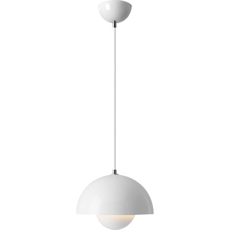 Modern Pendant Light, Metal Shade, 100 cm Adjustable Cable, 23 cm Diameter, White, E27 Bulb (1/5)