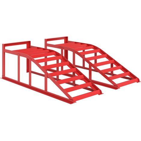 Lot de 2 rampes d'accès auto en acier robuste, antidérapantes, pour levage voiture, 83,5 x 30,5 x 27 cm, rouges, idéales pour garage et atelier (1/5)