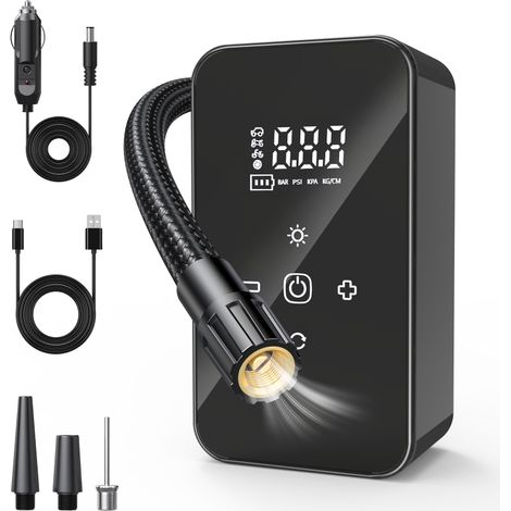 Bomba de aire inalámbrica de 140 PSI - Inflador eléctrico portátil, batería de 3900 mAh, pantalla táctil, carga USB-C, función de batería externa. (1/5)