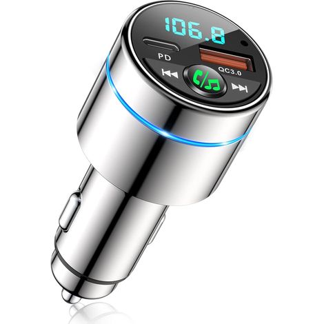 Transmisor FM Bluetooth 5.3, cargador de coche Bluetooth totalmente metálico, cargador rápido PD 30 W tipo C + QC3.0, receptor adaptador Bluetooth, cancelación de ruido, llamadas manos libres, música  (1/5)