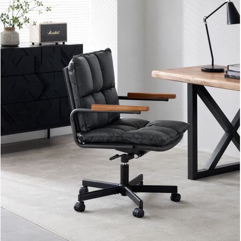 Sedia da ufficio ergonomica 65x46x97 cm in similpelle nera regolabile FloraGrace (1/5)