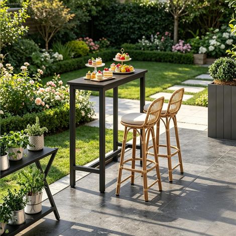 Table bar en bois et métal noir 100 x 40 x 100 cm, style industriel (1/5)