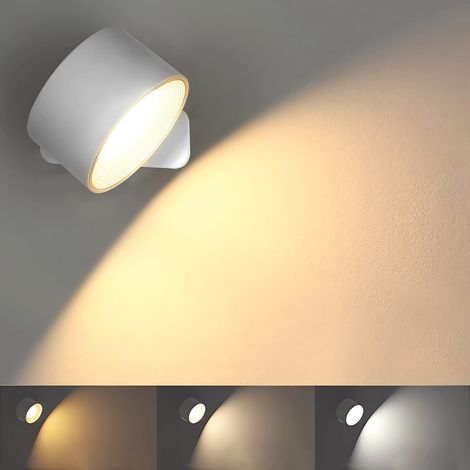Wiederaufladbare Wandleuchte, LED-Wandleuchte für den Innenbereich mit Touch-Funktion, 3 Helligkeitsstufen, 3 Farbtemperaturen, 360°-Drehung.