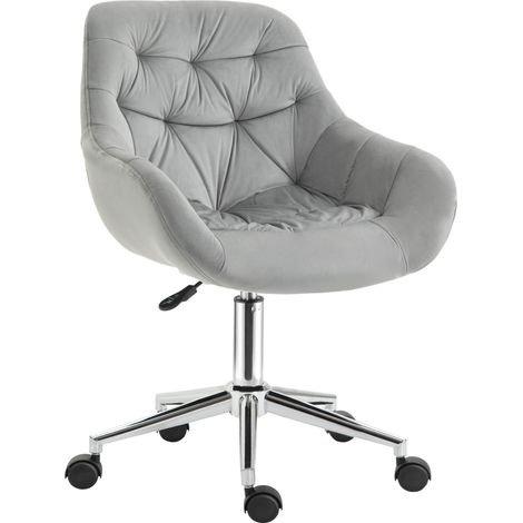 Sedia da Ufficio Ergonomica Girevole con Altezza Regolabile e Ruote, Rivestimento in Velluto, 59x58x80-90cm, Grigio