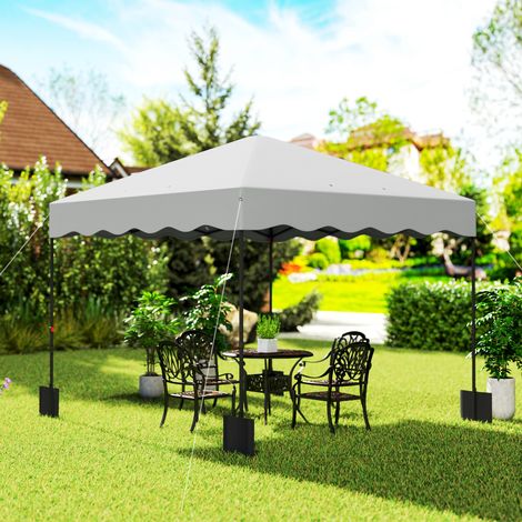 Tente pliante 3x3m avec protection UV, hauteur réglable et sac de transport à roulettes pour 6 à 9 personnes, blanche