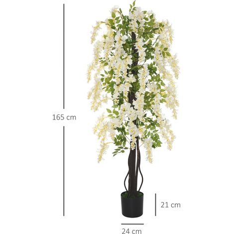 Glycine artificielle Outsunny, grande plante de 165 cm, en plastique, avec fleurs artificielles en pot. Plante artificielle d'aspect réaliste, idéale pour une décoration moderne au bureau, au salon ou (1/5)