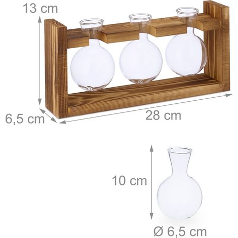 Set di 3 vasi decorativi idroponici per piante fiori 13 x 28 x 6,5 cm in legno di faggio trasparente 130016173