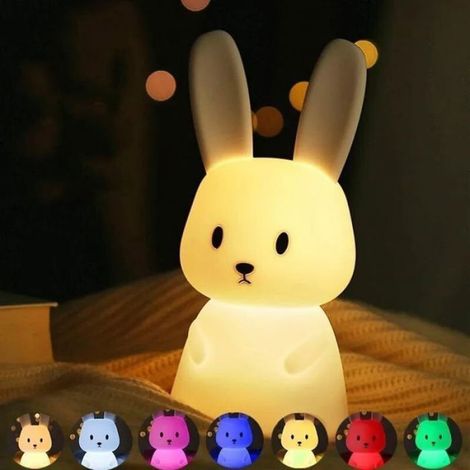 Veilleuse - Lapin En Silicone - Tactile - Rechargeable Usb-c - 7 Couleurs - 1200 Mah - Pour Chambre D Enfant - 1 Piece (1/4)