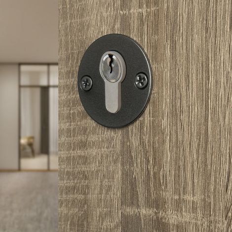 Ouvre&Déco – 2 rosaces de poignée de porte rondes Siena trou de cylindre, Acier aspect fer patiné