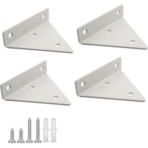 4 soportes flotantes para estantes, de metal, triangulares, para pared, con tornillos, para sala de estar, dormitorio y baño, color blanco.