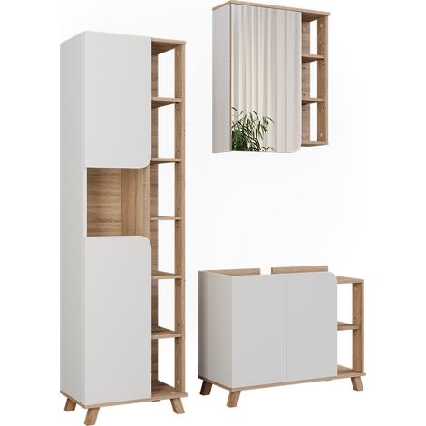 Meubles bain Karen, Sonoma/blanc, 3 pièces, Vicco