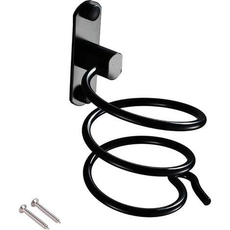 Wandmontierte Haartrocknerhalterung mit Bohrvorrichtung für Hotel, Badezimmer, WC, Friseursalon, Aluminium, matte Oberfläche, schwarz, 2 Stück. (1/4)