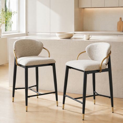 CHICFURN Taburetes de bar 2 piezas 52x57x87 cm chenilla beige claro negro y dorado regulables (1/5)