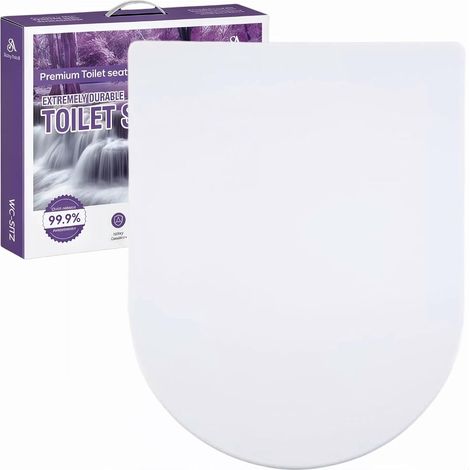Abattant WC avec Frein de Chute Forme D, Couvercle WC Blanc, Lunette WC, Siège Toilette Famille, Lunette WC avec Fermeture Douce, Abattant WC Déclipsable, Siège WC Facile à Nettoyer (Blanc) (1/5)
