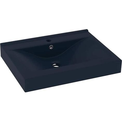 Lavabo avec trou de robinetterie, bleu foncé mat, 60 x 46 cm, céramique