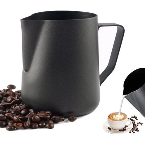 Coffee Barista Milchkännchen aus Edelstahl ideal für Milchschaum universell einsetzbar zum Aufschäumen von Milch für Cappuccino und Latte schwarz (1/5)