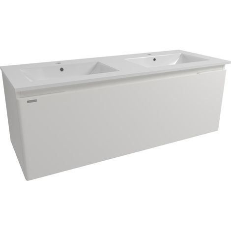 Ensemble meuble avec vasque - Naturel - Ancona - 120x45x46 avec double vasque Modena 121×46 - Blanc