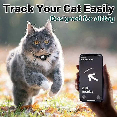 Collier Airtag pour chat, collier réfléchissant détachable pour chaton avec breloque et clochette Apple Air Tag, convient aux chats, 1 cm de large, (noir) (1/5)