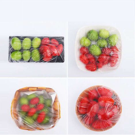 Housse jetable pour sac de conservation des restes alimentaires, film alimentaire à fermeture élastique, usage domestique. (1/5)
