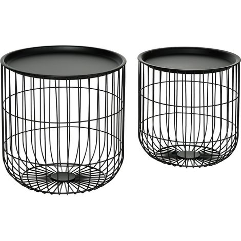 Table d'appoint de canapé - Design Scandinave - Ensemble de 2 Tables avec Rangement - Acier Noir (1/5)
