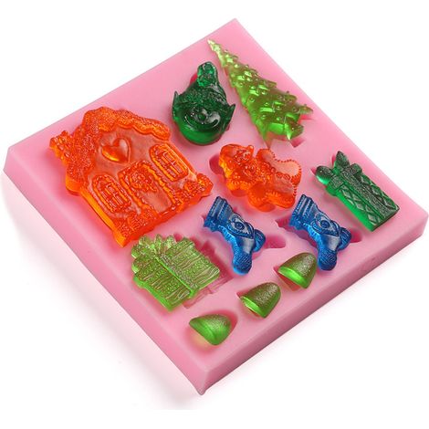 Moule En Silicone - Arbre De Noël Père Noël Renne Traîneau Bâton - Pour Gâteaux Chocolats Confiseries Gelées - 1 Pièce (1/5)