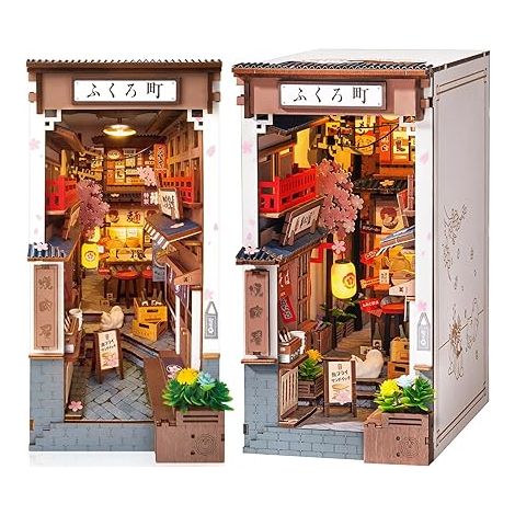 Book Nook Maison Miniature à Construire avec Lampe, Booknook DIY House Diorama Décoration de Bibliothèque Cadeau de Vacances Sakura Wine Alley (1/5)