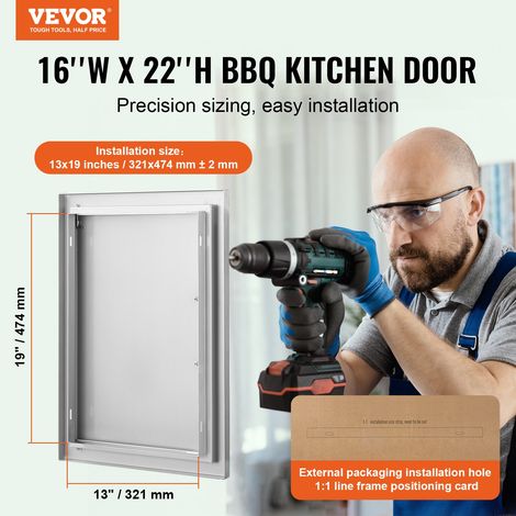 Porte d'Accès pour Barbecue, Simple Porte de Cuisine Extérieure 407x559x46 mm, Porte Encastrée en Acier Inoxydable Réversible, avec… (1/5)