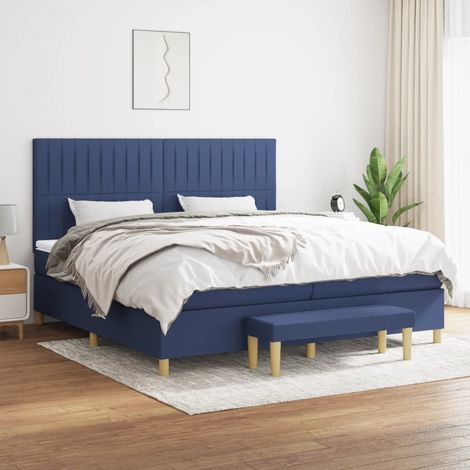 Lit double pour adulte Moderne - Lit à sommier tapissier avec matelas Bleu 200x200 cm Tissu BV130334 - BonneVie (1/5)