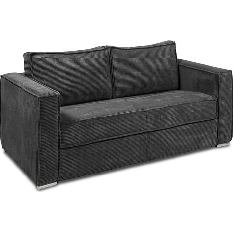 Divano letto 4 posti express in velluto a coste grigio antracite con seduta memory foam - Letto 160 cm - Materasso 14 cm - LORETO (1/5)