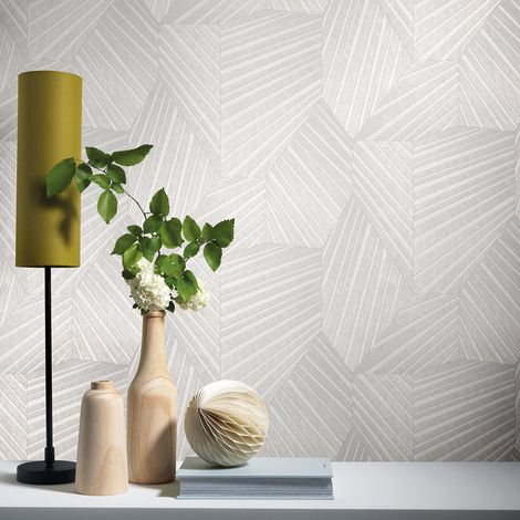 Papier peint gris clair graphique tendance salon | Tapisserie chambre adulte grise graphique | Papier peint design couleur claire (1/2)
