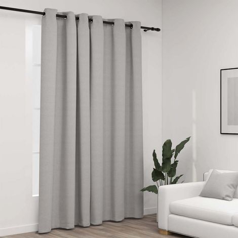 Rideau occultant aspect lin 290 x 245 cm – Gris – 100 % polyester avec œillets – Intimité et protection lumière (1/5)