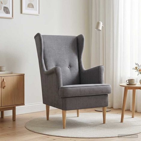 Fauteuil gris clair en tissu, coussin amovible, structure solide, 65 x 79 x 100 cm - PANGIVO (1/5)