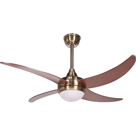 Ventilador de techo LED base de metal aspas de material sintético efecto madera temporizador con mando a distancia latón Chacana (1/5)