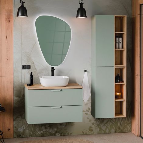 Mueble lavabo 80cm individual y pedestal Oria verde mate (1/5)