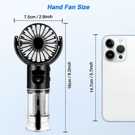 Tragbarer Sprühventilator, Mini-Ventilator mit Akku, 4 Geschwindigkeitsstufen, USB-Ventilator, Reiseaccessoire für Outdoor, Büro, Camping (Schwarz) (1/4)