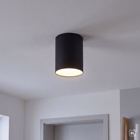 Deckenleuchte Aufputz rund D: 12.7 cm Schwarz Modern Metall E27 Spot Lampe Deckenlampe (1/5)