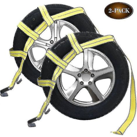 Sangles d'arrimage pour pneus de petite à moyenne taille, avec crochet plat et filet, à passer par-dessus la roue, pour paniers de chariot. (1/3)