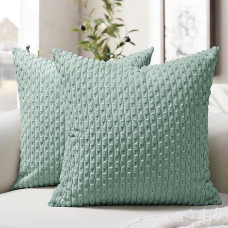 Funda de cojín de primavera，40 x 40 cm，verde menta，juego de 2 fundas de cojín bohemias suaves y mullidas de pana，cojines decorativos (1/5)