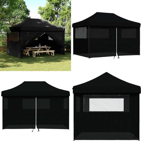 Tente de réception pliable escamotable 4 parois latérales noir - Tents Gazebos - Abri Extérieur - Chapiteau Pliable - Tente Événement - Tente Fete - Home & Living (1/5)